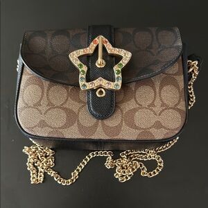 Coach Brown and Black Crossbody Bag with Star Clasp